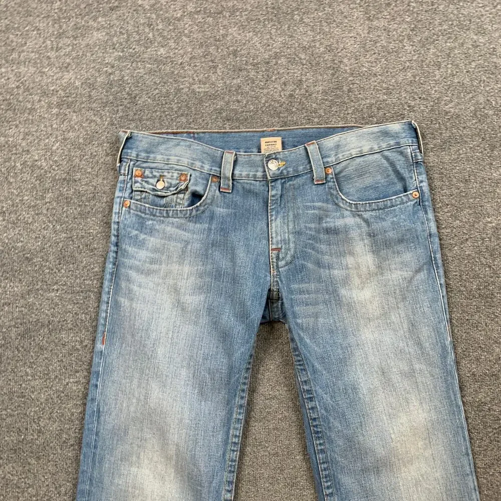 Vintage True Religion Jeans Mens 38 Light Wash Billy Bootcut Flap Pocket Denim
